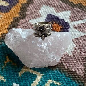 925 Sterling Silver “Spin” Ring Size 7 Silver Anxiety Spinning Ring Floral Bee